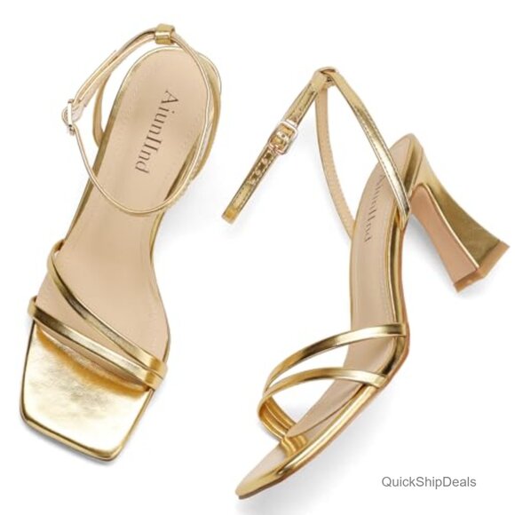 Faux Leather Heeled Sandals with Ankle Strap 3 Inch Block Heels - Picture 5 of 7